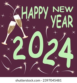 Vector - greeting card, happy new year 2024, colored illustration.