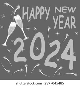 Vector - greeting card, happy new year 2024, colored illustration.