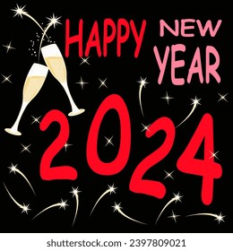 Vector - greeting card, happy new year 2024, colored illustration.