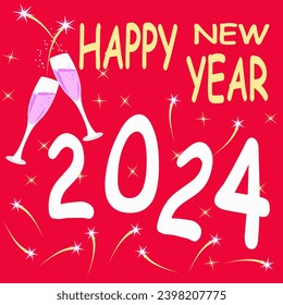 Vector - greeting card, happy new year 2024, colored illustration.