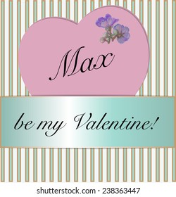 Vector greeting card Happy Valentine with viola flowers