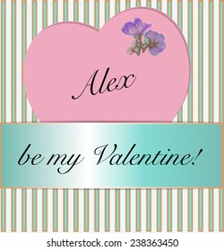 Vector greeting card Happy Valentine with viola flowers