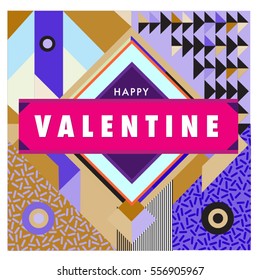 Vector greeting card Happy Valentines Day illustration. Colorful detailed design background with objects and symbols