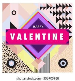 Vector greeting card Happy Valentines Day illustration. Colorful detailed design background with objects and symbols