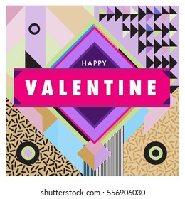 Vector greeting card Happy Valentines Day illustration. Colorful detailed design background with objects and symbols