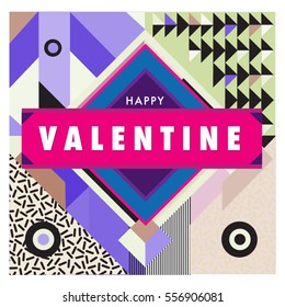 Vector greeting card Happy Valentines Day illustration. Colorful detailed design background with objects and symbols
