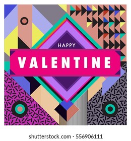 Vector greeting card Happy Valentines Day illustration. Colorful detailed design background with objects and symbols