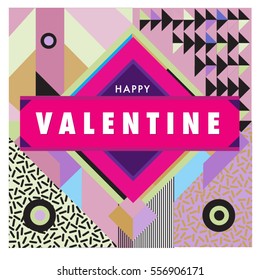 Vector greeting card Happy Valentines Day illustration. Colorful detailed design background with objects and symbols