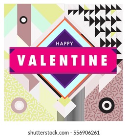 Vector greeting card Happy Valentines Day illustration. Colorful detailed design background with objects and symbols