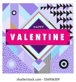 Vector greeting card Happy Valentines Day illustration. Colorful detailed design background with objects and symbols