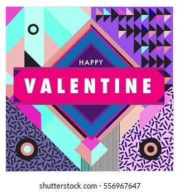 Vector greeting card Happy Valentines Day illustration. Colorful detailed design background with objects and symbols.