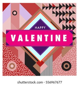 Vector greeting card Happy Valentines Day illustration. Colorful detailed design background with objects and symbols.