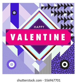 Vector greeting card Happy Valentines Day illustration. Colorful detailed design background with objects and symbols.