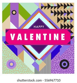 Vector greeting card Happy Valentines Day illustration. Colorful detailed design background with objects and symbols.