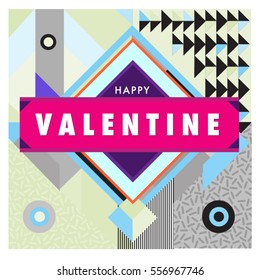 Vector greeting card Happy Valentines Day illustration. Colorful detailed design background with objects and symbols.