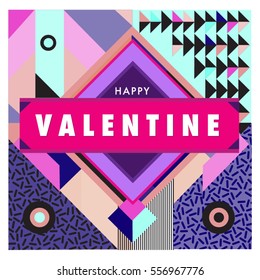 Vector greeting card Happy Valentines Day illustration. Colorful detailed design background with objects and symbols.