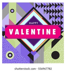 Vector greeting card Happy Valentines Day illustration. Colorful detailed design background with objects and symbols.