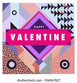 Vector greeting card Happy Valentines Day illustration. Colorful detailed design background with objects and symbols.