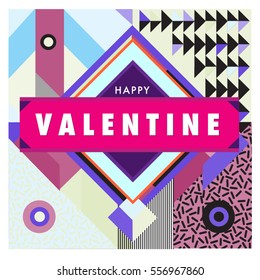 Vector greeting card Happy Valentines Day illustration. Colorful detailed design background with objects and symbols.