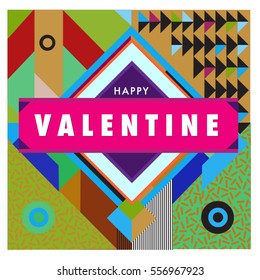 Vector greeting card Happy Valentines Day illustration. Colorful detailed design background with objects and symbols.
