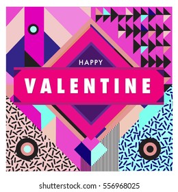 Vector greeting card Happy Valentines Day illustration. Colorful detailed design background with objects and symbols.