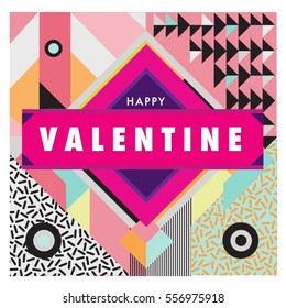 Vector greeting card Happy Valentines Day illustration. Colorful detailed design background with objects and symbols.