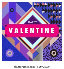 Vector greeting card Happy Valentines Day illustration. Colorful detailed design background with objects and symbols.