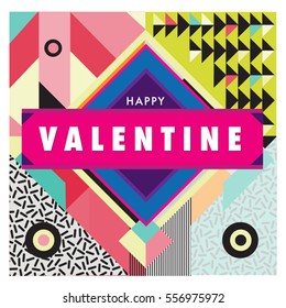 Vector greeting card Happy Valentines Day illustration. Colorful detailed design background with objects and symbols.
