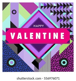Vector greeting card Happy Valentines Day illustration. Colorful detailed design background with objects and symbols.