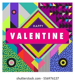 Vector greeting card Happy Valentines Day illustration. Colorful detailed design background with objects and symbols.