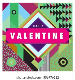 Vector greeting card Happy Valentines Day illustration. Colorful detailed design background with objects and symbols.