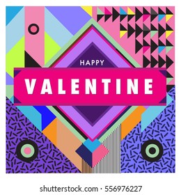 Vector greeting card Happy Valentines Day illustration. Colorful detailed design background with objects and symbols.