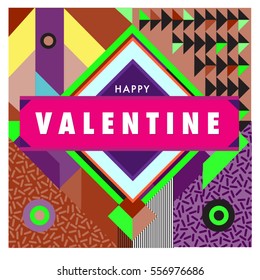 Vector greeting card Happy Valentines Day illustration. Colorful detailed design background with objects and symbols.