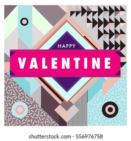 Vector greeting card Happy Valentines Day illustration. Colorful detailed design background with objects and symbols.