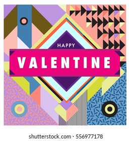 Vector greeting card Happy Valentines Day illustration. Colorful detailed design background with objects and symbols.