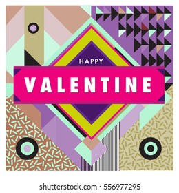 Vector greeting card Happy Valentines Day illustration. Colorful detailed design background with objects and symbols.