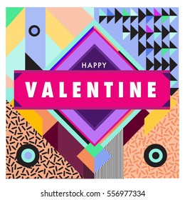 Vector greeting card Happy Valentines Day illustration. Colorful detailed design background with objects and symbols.