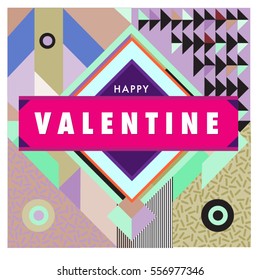 Vector greeting card Happy Valentines Day illustration. Colorful detailed design background with objects and symbols.