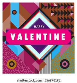 Vector greeting card Happy Valentines Day illustration. Colorful detailed design background with objects and symbols.