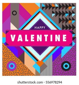 Vector greeting card Happy Valentines Day illustration. Colorful detailed design background with objects and symbols.