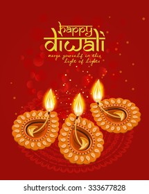 Vector greeting card for Hindu community festival Diwali . Happy Diwali Indian Religious festival background illustration. 