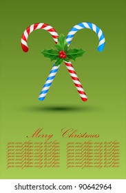 vector greeting card with holly and candies