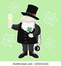 Vector - greeting card illustration, chimney sweeper. lady bug and a glass of wine.