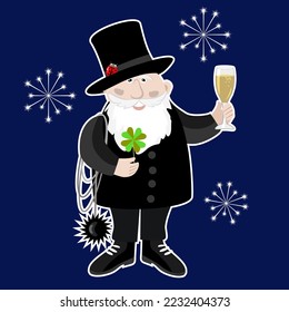 Vector - greeting card illustration, chimney sweeper. lady bug and a glass of wine.