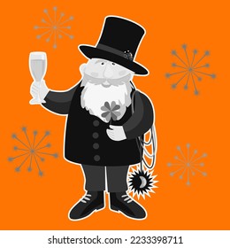 Vector - greeting card illustration, chimney sweeper. lady bug and a glass of wine.