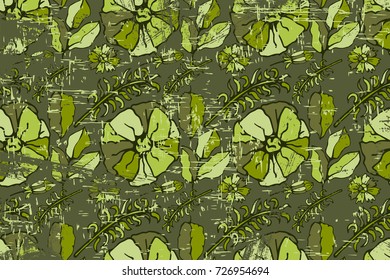 Vector greeting card with the image of flowers and leaves of plants. It can be used for packaging, invitations, greeting cards, etc.
