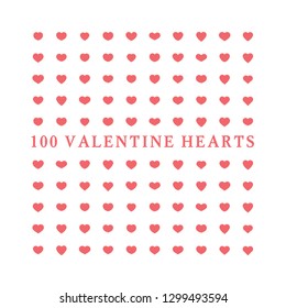Vector greeting card with the image of a hundred different hearts. Congratulations on St. Valentine's Day. Postcard for all lovers. Simple vector clipart.