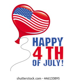 Vector greeting card for Independence Day with a balloon and a USA flag on white background
