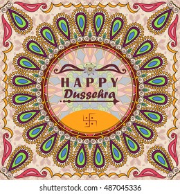 Vector greeting card to indian festival Vijayadashami. Happy Dussehra. Congratulation's background with text and mandalas patterns