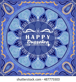 Vector greeting card to indian festival Vijayadashami. Happy Dussehra. Congratulations background with text and mandalas patterns